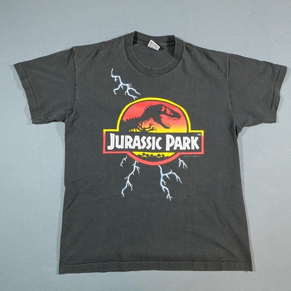 Anvil Jurassic Park T Shirt Mens Large 1992 Vintage Movie Promo Lightning Black